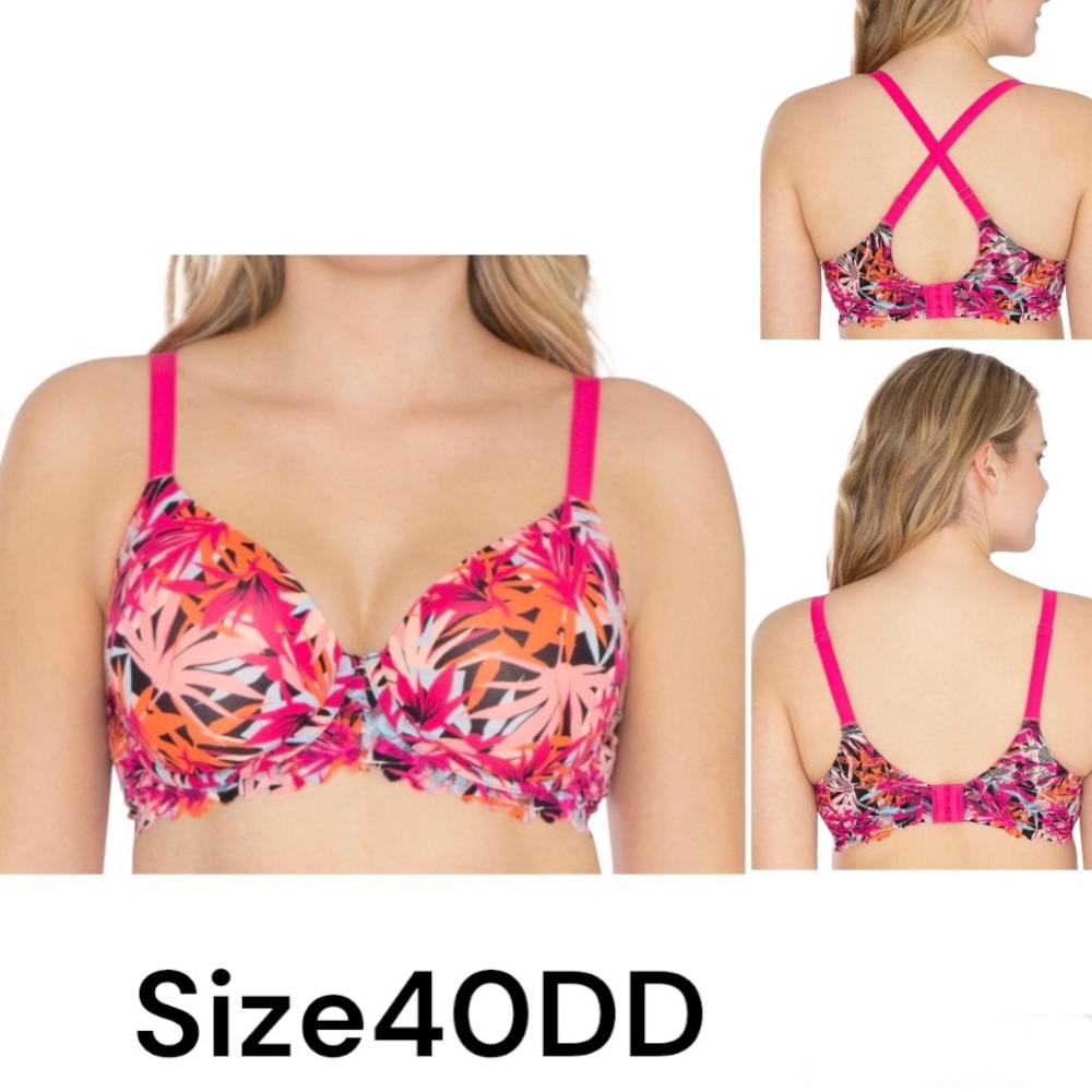No Boundaries Women’s T-Shirt Bra  Size 40DD with Adjustable Straps, Jungle Pink